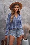 Striped V Neck Pocket Long Sleeve Top