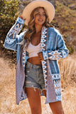 Aztec Print Open Front Knitted Cardigan