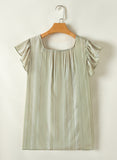 Ruffled Sleeve Shirred Round Neck Loose Fit Tank Top