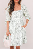 Floral Print Shirred Puff Sleeve Mini Dress