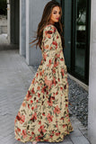 V-neck Bubble Long Sleeve Ruffle Tiered Maxi Dress
