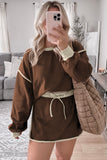 Contrast Loose Pullover and Lace-up Waist Skort Set