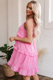 Smocked Neck Knot Back Tiered Sleeveless Mini Dress
