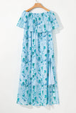 Floral Print Ruffled Side Slit Tube Top Maxi Dress