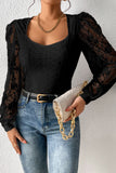 Frenchy Contrast Lace Bishop Sleeve Bodysuit