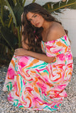 Abstract Print Cap Sleeve Smocked Bust Maxi Dress