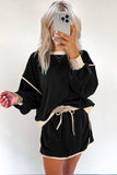 Contrast Loose Pullover and Lace-up Waist Skort Set