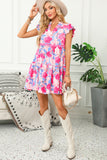 Floral Printed Ric Rac Flutter Sleeve MIni Dress