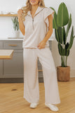 Textured Ruffled Sleeve Wide Leg Pants Set