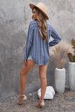 Striped V Neck Pocket Long Sleeve Top