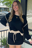 Contrast Loose Pullover and Lace-up Waist Skort Set