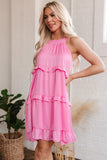 Smocked Neck Knot Back Tiered Sleeveless Mini Dress