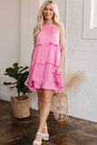 Smocked Neck Knot Back Tiered Sleeveless Mini Dress