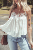 Lace Spaghetti Straps Ruffle Flared Tank Top