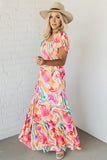 Abstract Print Cap Sleeve Smocked Bust Maxi Dress
