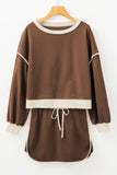 Contrast Loose Pullover and Lace-up Waist Skort Set