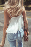 Lace Spaghetti Straps Ruffle Flared Tank Top