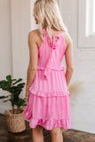 Smocked Neck Knot Back Tiered Sleeveless Mini Dress