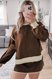 Contrast Loose Pullover and Lace-up Waist Skort Set