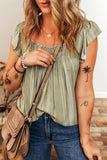 Ruffled Sleeve Shirred Round Neck Loose Fit Tank Top