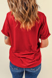 Faux Sequin Christmas Claus Pattern Crewneck T Shirt