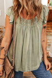 Ruffled Sleeve Shirred Round Neck Loose Fit Tank Top