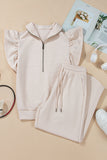 Textured Ruffled Sleeve Wide Leg Pants Set