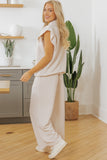Textured Ruffled Sleeve Wide Leg Pants Set