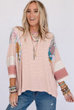 Pinstriped Color Block Patchwork Oversized Top