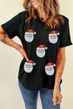 Faux Sequin Christmas Claus Pattern Crewneck T Shirt