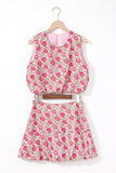 Floral Print Puffy Cropped Tank and Mini Skirt Set