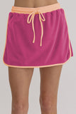 Contrast Loose Pullover and Lace-up Waist Skort Set