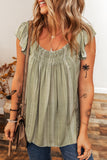 Ruffled Sleeve Shirred Round Neck Loose Fit Tank Top