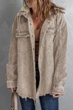 Block Button Down Hooded Corduroy Jacket