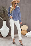 Striped V Neck Pocket Long Sleeve Top