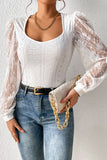 Frenchy Contrast Lace Bishop Sleeve Bodysuit
