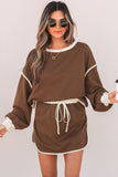 Contrast Loose Pullover and Lace-up Waist Skort Set