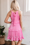 Smocked Neck Knot Back Tiered Sleeveless Mini Dress