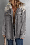 Block Button Down Hooded Corduroy Jacket