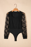 Frenchy Contrast Lace Bishop Sleeve Bodysuit