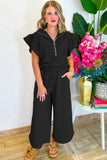 Textured Ruffled Sleeve Wide Leg Pants Set