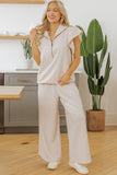 Textured Ruffled Sleeve Wide Leg Pants Set