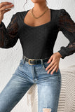 Frenchy Contrast Lace Bishop Sleeve Bodysuit
