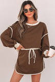 Contrast Loose Pullover and Lace-up Waist Skort Set