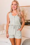 Waffle Knit Sleeveless Drawstring Waist Romper