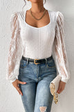 Frenchy Contrast Lace Bishop Sleeve Bodysuit