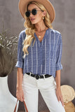 Striped V Neck Pocket Long Sleeve Top