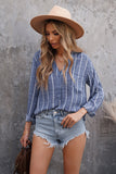 Striped V Neck Pocket Long Sleeve Top