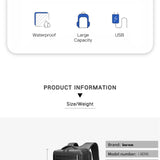 INRNN Large Capacity Men Backpack 15.6 inch Laptop Backpacks Waterproof Oxford Travel Business Backpack Male Expandable Bagpack