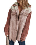Block Button Down Hooded Corduroy Jacket